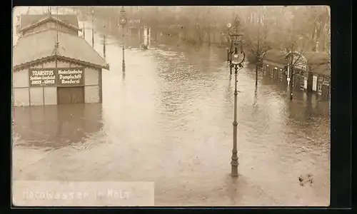 Foto-AK Köln, Hochwasser mit Dampfschiff-Reederei 1927