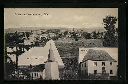 AK Wollmerath i. Eifel, Ortsansicht mit Kirche und Pastorat