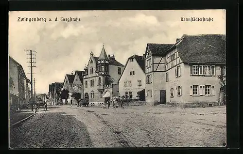 AK Zwingenberg a. d. Bergstrasse, Darmstädterstrasse mit Gasthaus