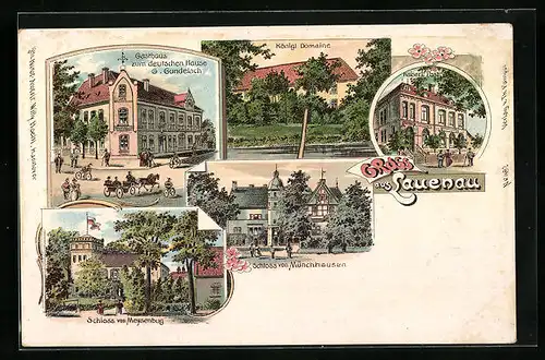 Lithographie Lauenau, Gasthaus zum deutschen Hause mit Königl. Domaine