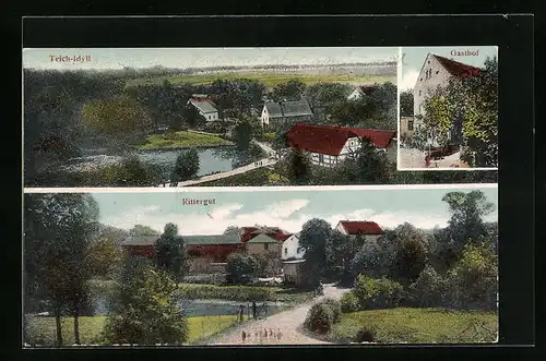 AK Nieder-Jahna, Gasthof und Teich-Idyll