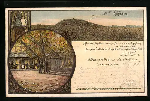 Lithographie Brockeswalde, Gasthaus Zum Forsthaus, Galgenberg