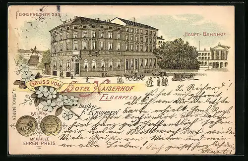 Lithographie Elberfeld, Hotel Kaiserhof am Haupt-Bahnhof