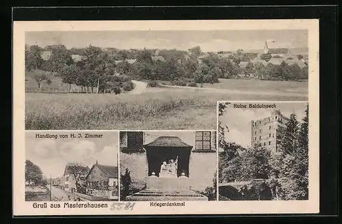 AK Mastershausen, Handlung von H. J. Zimmer, Ruine Balduinseck, Kriegerdenkmal