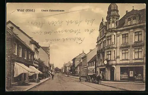 AK Wald /Rhld., Obere Kaiserstrasse mit Geschäften und Pferdewagen