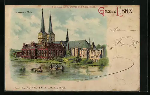 Lithographie Lübeck, Museum und Dom, Halt gegen das Licht