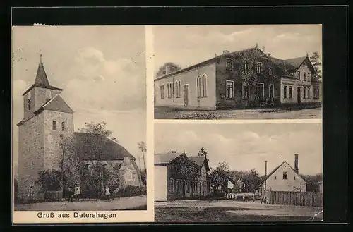 AK Detershagen, Ortsansicht mit Kirche