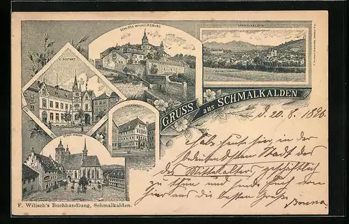 Lithographie Schmalkalden, Totalansicht mit Schloss Wilhelmsburg