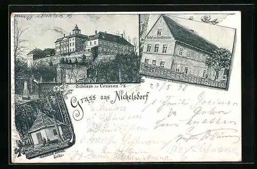 AK Nickelsdorf, Schloss in Crossen mit Gasthof zum Waldschlösschen