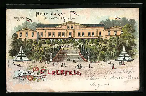 Lithographie Elberfeld, Neue Hardt mit Parkanlagen