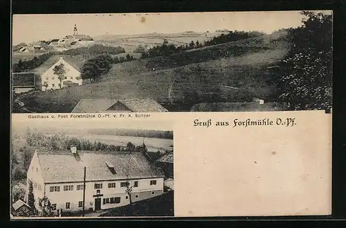 AK Forstmühle i. O.-Pf., Ortsansicht mit Gasthaus und Post