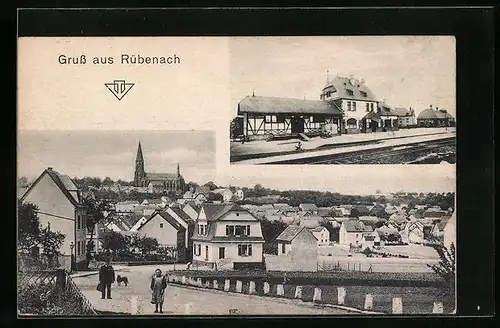 AK Rübenach, Ortsansicht mit Bahnhof