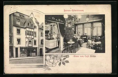 AK Barmen-Rittershausen, Café Sträter mit Innenansicht
