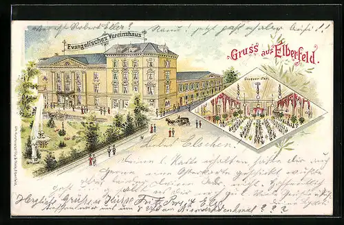 Lithographie Elberfeld, Ev. Vereinshaus mit grossem Saal