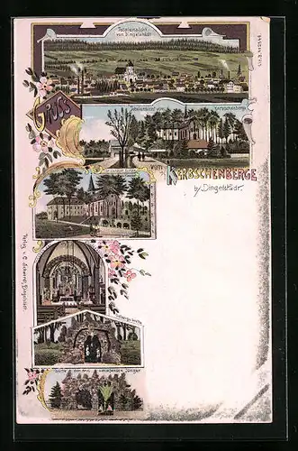 Lithographie Dingelstädt a. Kerbschenberg, Totalansicht mit Kirche