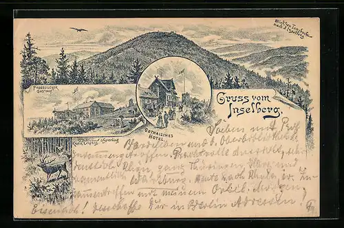 Vorläufer-Lithographie Inselberg, Gesamtansicht mit Gothaischem Hotel 1895
