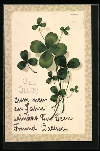 Präge-AK Viel Glück mit Kleeblatt-Motiv