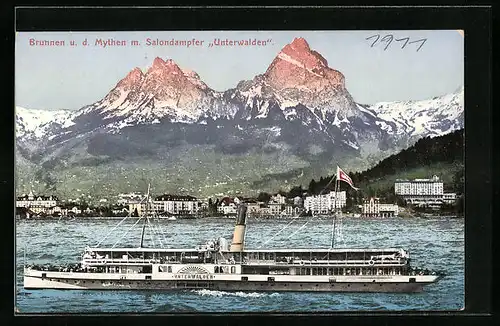 AK Brunnen u. d. Mythen mit Salondampfer Unterwalden
