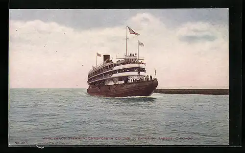 AK Chicago, Whaleback Steamer Christopher Columbus entering harbor