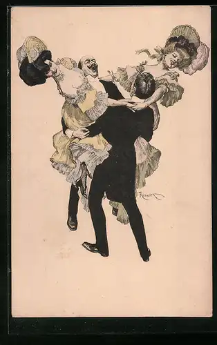 Künstler-AK Ferdinand von Reznicek: Zwei Herren tragen zwei Damen beim Tanz auf einem Ball