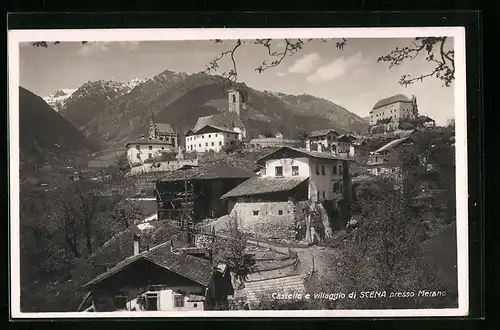 AK Scena b. Meran, Ortsansicht mit Kirche