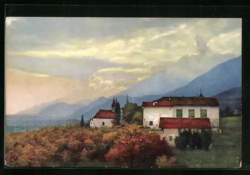 AK Marling b. Meran, Ortsansicht mit Bergpanorama