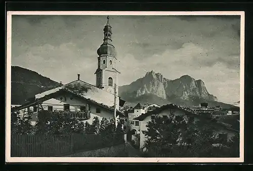 AK Kastelruth, Ortsansicht mit Schlern