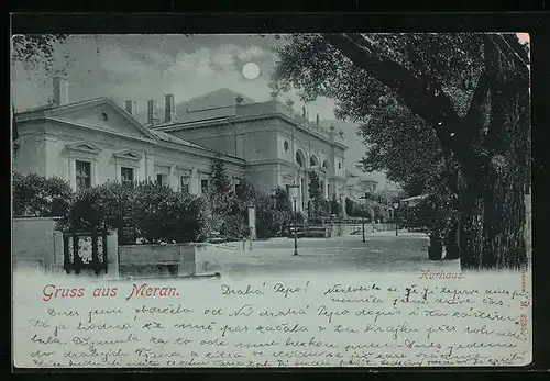 Mondschein-AK Meran, Blick zum Kurhaus