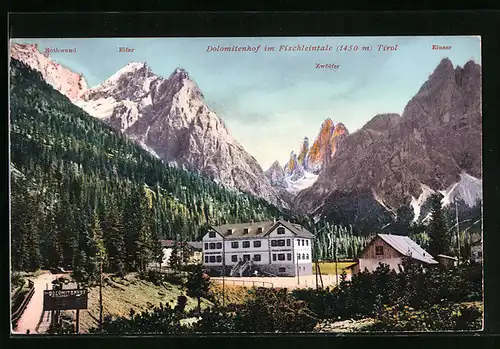 AK Sexten, Hotel Dolomitenhof im Fischleintale