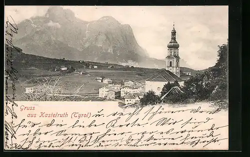 AK Kastelruth, Panorama mit Kirche