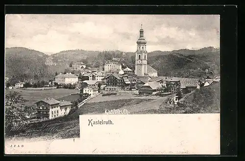 AK Kastelruth, Panorama mit Kirche