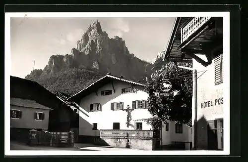 AK Seis am Schlern, Ortspartie mit Hotel Post