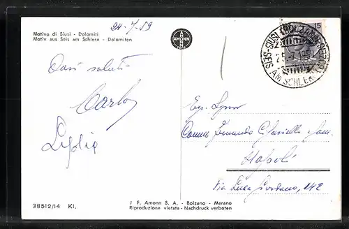 AK Seis am Schlern, Ortspartie mit Hotel Post