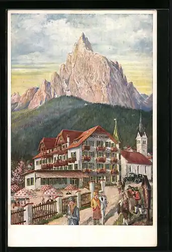 Künstler-AK Siusi allo Sciliar, Hotel e Pensione Savoy