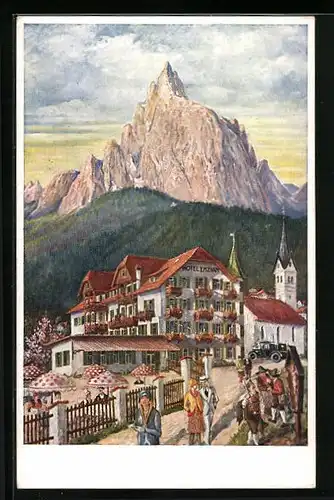 Künstler-AK Siusi allo Sciliar, Hotel e Pensione Savoy