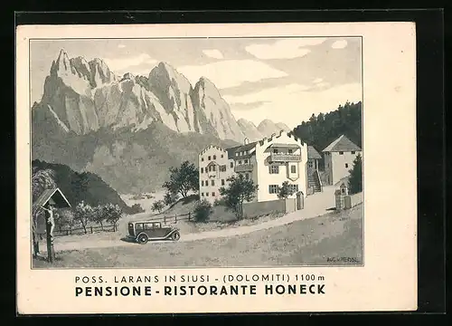 Künstler-AK Bolzano, Hotel-Pension Honeck