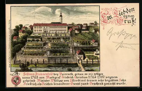 Lithographie Bayreuth, Ansicht Schloss Drossenfeld