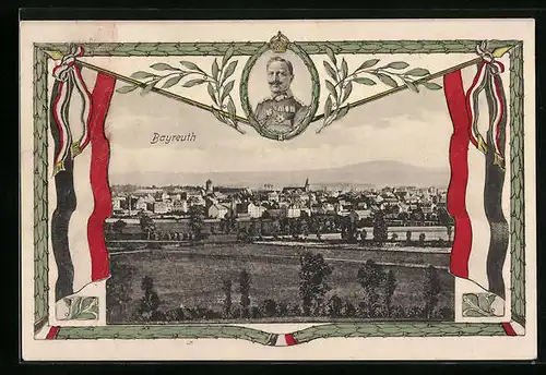 Passepartout-AK Bayreuth, Blick auf den Ort mit Kapelle