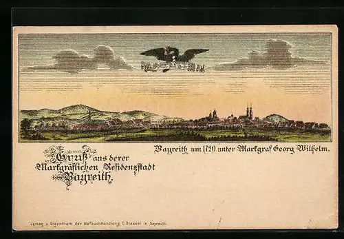 Lithographie Bayreuth, Stadtpanorama im 18. Jahrhundert