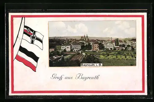 Passepartout-AK Bayreuth, Blick auf die Stadt vom Feld aus