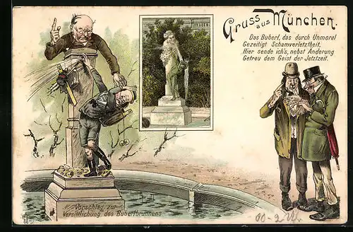 Lithographie München, Buberlbrunnen, Vorschlag zur Versittlichung