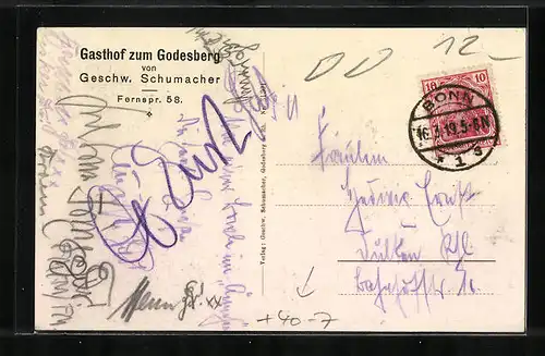 Künstler-AK Godesberg, Gasthof zum Godesberg - Zeichnung und Lied aus dem Gästebuch des Aennchen