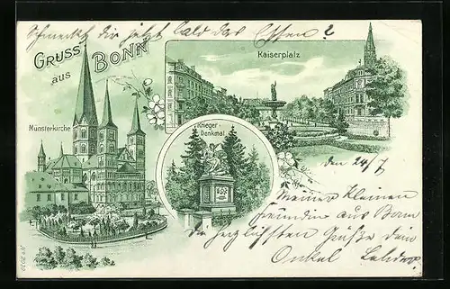 Künstler-AK Bonn, Kaiserplatz, Münsterkirche