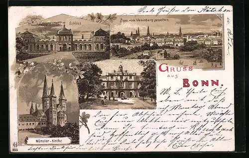 Lithographie Bonn, Ortsansicht vom Venusberg, Schloss, Coblenzer Thor