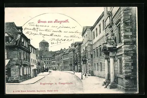 AK Bayreuth, Regierungs- und Postgebäude in der Kanzleistrasse