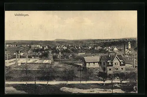 AK Waiblingen, Ortsansicht aus der Vogelschau