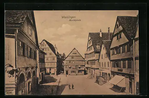 AK Waiblingen, Marktplatz mit Bäckerei