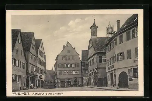 AK Waiblingen, Marktplatz mit Brunnen