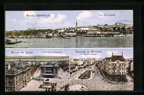AK Belgrade, Panorama, Veu sur le Danube, La place Terazia
