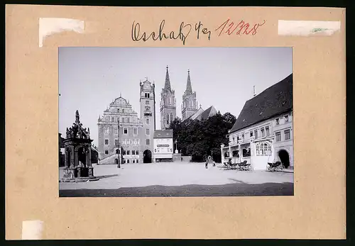 Fotografie Brück & Sohn Meissen, Ansicht Oschatz, Neumarkt mit Uhren & Goldgeschäft Ernst Günther, Ratskeller, Rathaus